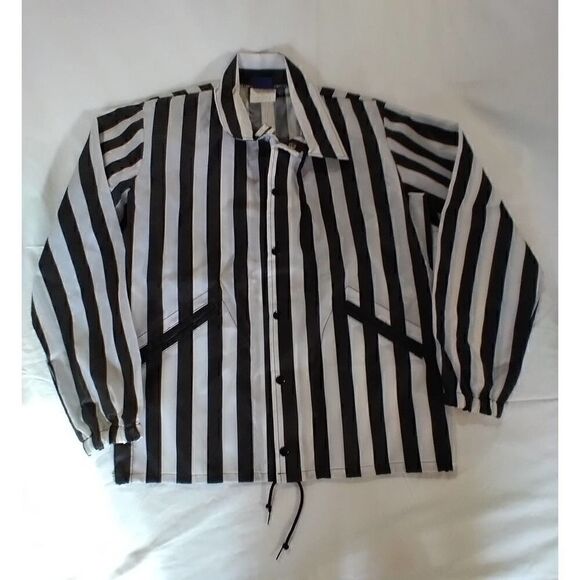 DALCO ATHLETE REFEREE JACKET SIZE MEDIUM BLACK AND WHITE STRIPED RAIN SHELL - Picture 1 of 8